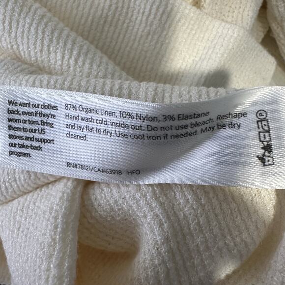 Eileen Fisher Womens Knit Blouse Short Sleeve Cream Size Large Organic Linen - Picture 4 of 6